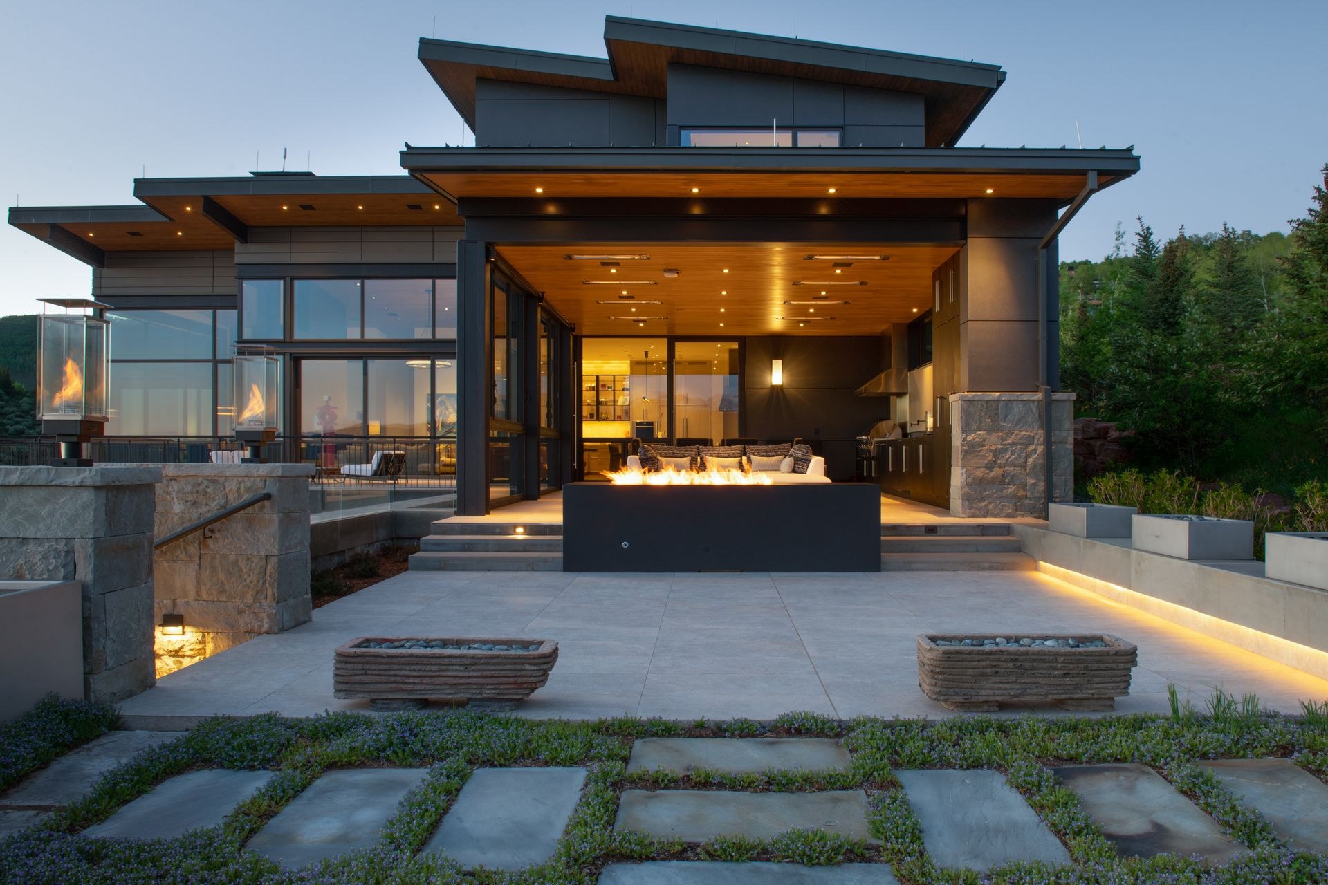 Luxury Colorado mountain home at dusk